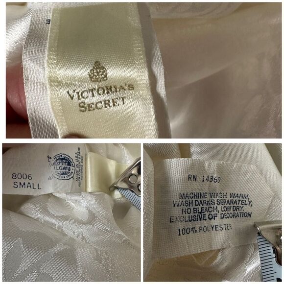 Vintage Victoria's Secret Gold Crown Label Lace Trim Satin Ivory Nightgown - Picture 10 of 16
